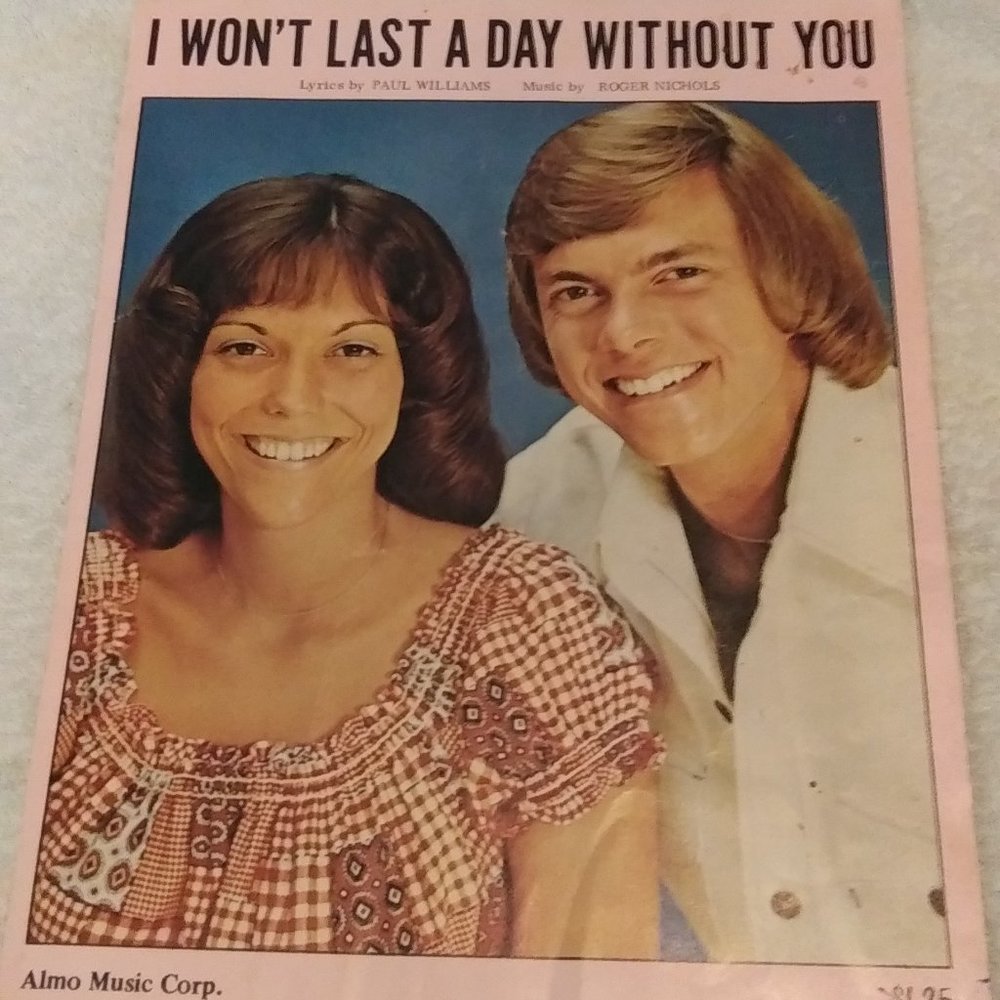 Extremely Rare, Antique Vintage Carpenters sheet music 1972 by Paul Williams,